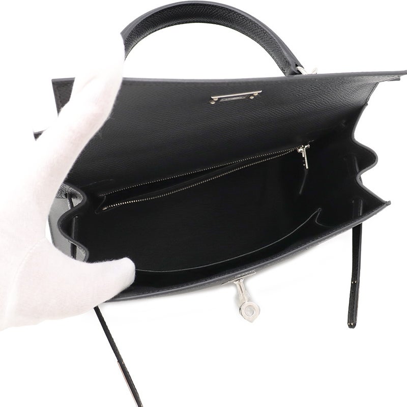 エルメス ハンドバッグ ケリー25 外縫い ブラック/シルバー金具 エプソン G刻印 HERMES Kelly 2wayバッグ 黒