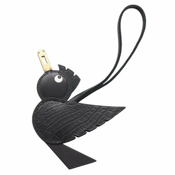 エルメス チャーム バーディ ブラック/ゴールド金具 アリゲーターマット/スイフト/シェーブルミゾル/トゴ/タデラクト B刻印 黒