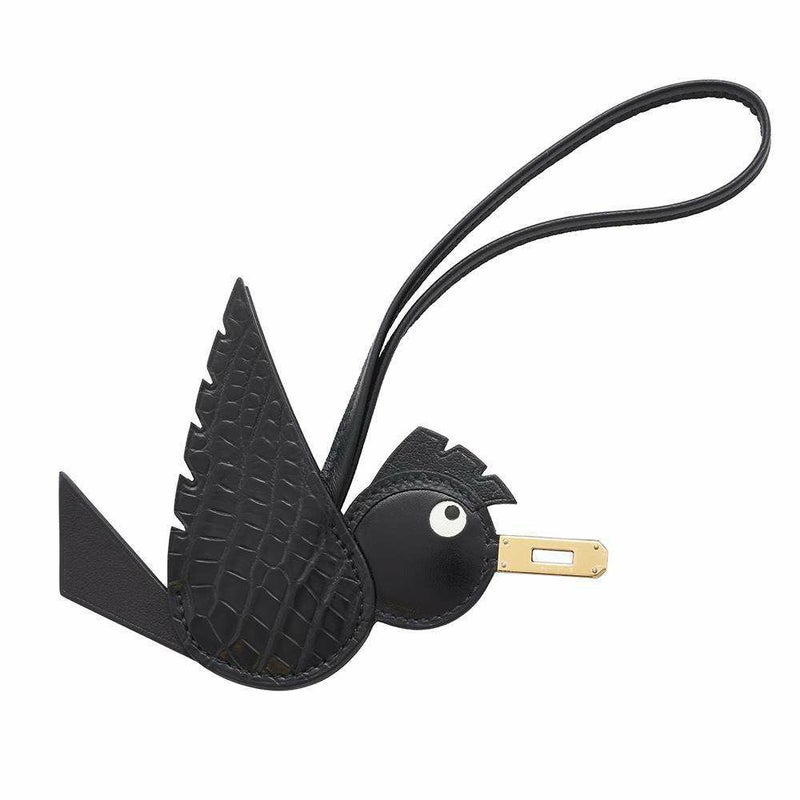 エルメス チャーム バーディ ブラック/ゴールド金具 アリゲーターマット/スイフト/シェーブルミゾル/トゴ/タデラクト B刻印 黒