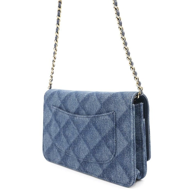 シャネル チェーンウォレット マトラッセ ココマーク デニム A33814 CHANEL 財布