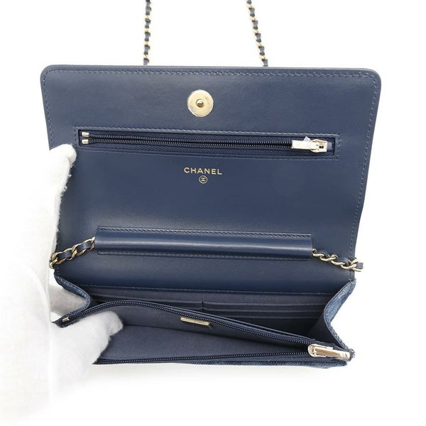 シャネル チェーンウォレット マトラッセ ココマーク デニム A33814 CHANEL 財布