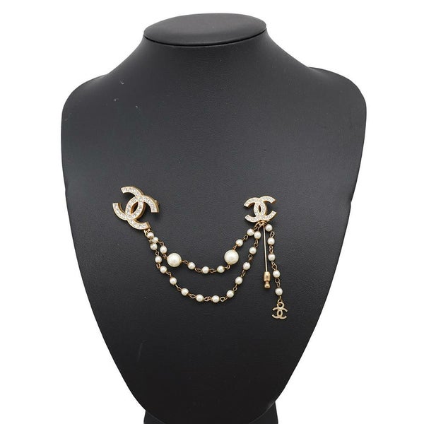 シャネル ブローチ ココマーク ラインストーン フェイクパール 2連ブローチ 01 P CHANEL アクセサリー