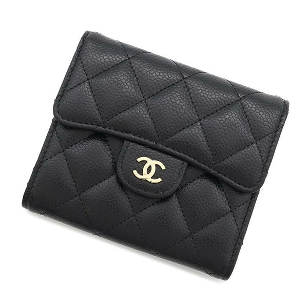 シャネル 三つ折り財布 クラシック スモール フラップ ウォレット キャビアスキン AP0231 CHANEL 黒