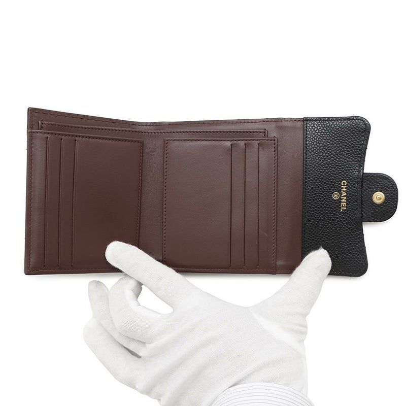 シャネル 三つ折り財布 クラシック スモール フラップ ウォレット キャビアスキン AP0231 CHANEL 黒