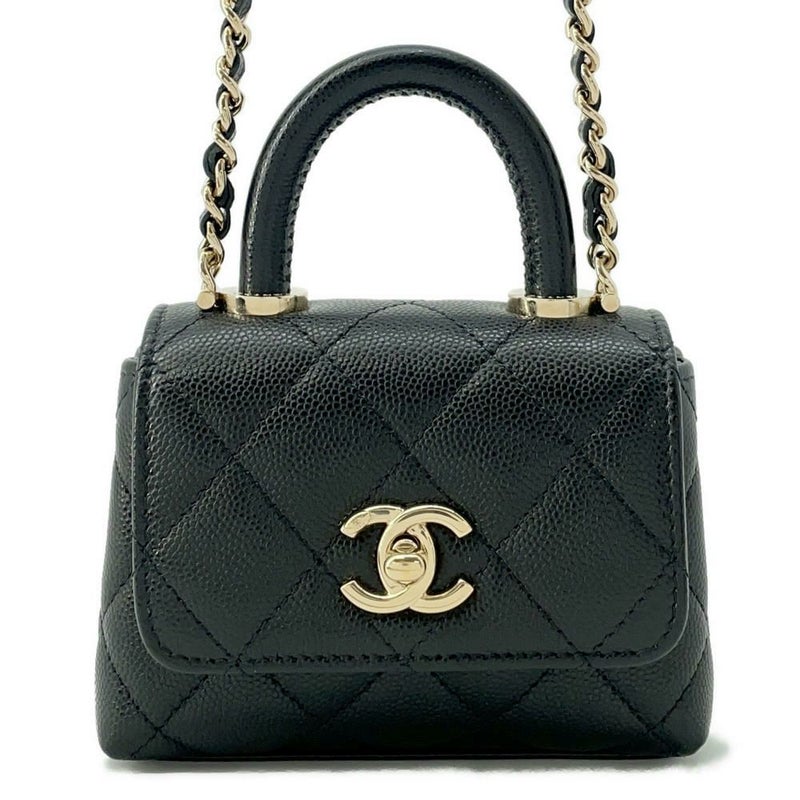 シャネル チェーンショルダーバッグ ココハンドル マトラッセ マイクロ キャビアスキン AP4245 CHANEL 2way 黒