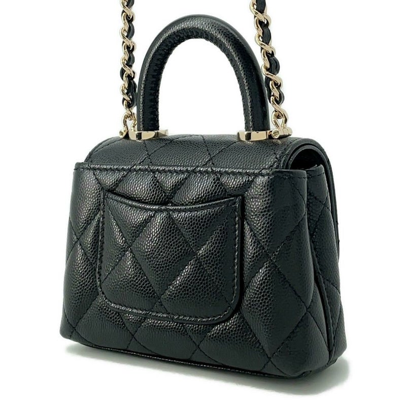 シャネル チェーンショルダーバッグ ココハンドル マトラッセ マイクロ キャビアスキン AP4245 CHANEL 2way 黒