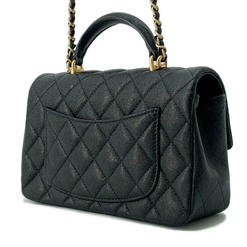 シャネル チェーンショルダーバッグ マトラッセ ココマーク トップハンドル ミニ キャビアスキン AS2431 黒