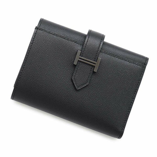 エルメス 三つ折り財布 ベアンコンビネ モノクローム ブラック/ブラック金具 ヴァーマダム W刻印 黒