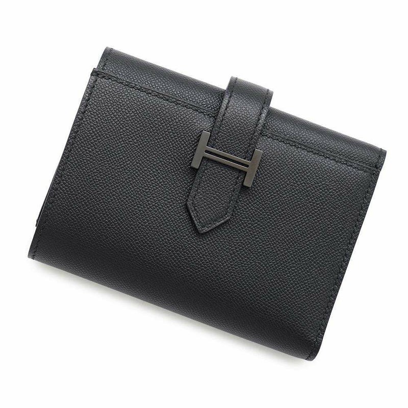エルメス 三つ折り財布 ベアンコンビネ モノクローム ブラック/ブラック金具 ヴァーマダム W刻印 黒