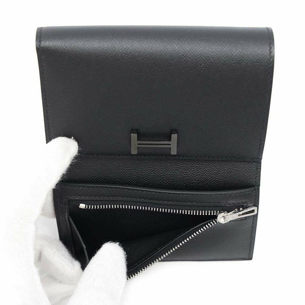 エルメス 三つ折り財布 ベアンコンビネ モノクローム ブラック/ブラック金具 ヴァーマダム W刻印 黒