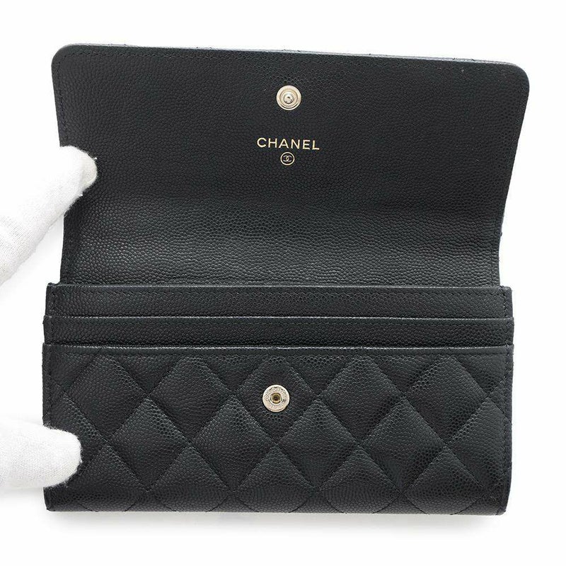 シャネル 長財布 マトラッセ フラップ ココマーク ラインストーン キャビアスキン AP3339 財布 黒