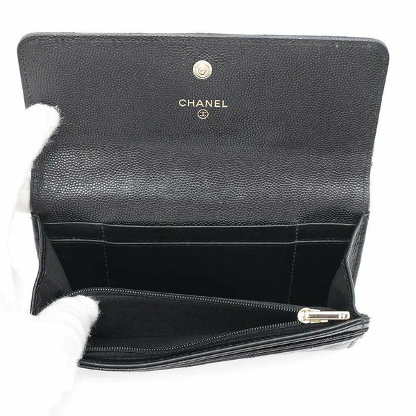 シャネル 長財布 マトラッセ フラップ ココマーク ラインストーン キャビアスキン AP3339 財布 黒