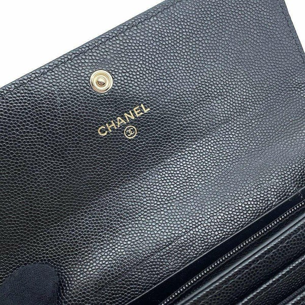 シャネル 長財布 マトラッセ フラップ ココマーク ラインストーン キャビアスキン AP3339 財布 黒