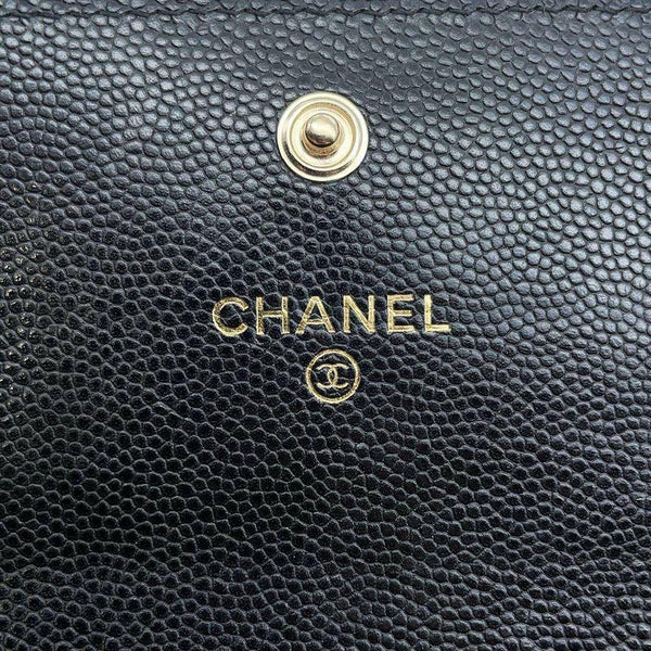 シャネル 長財布 マトラッセ フラップ ココマーク ラインストーン キャビアスキン AP3339 財布 黒