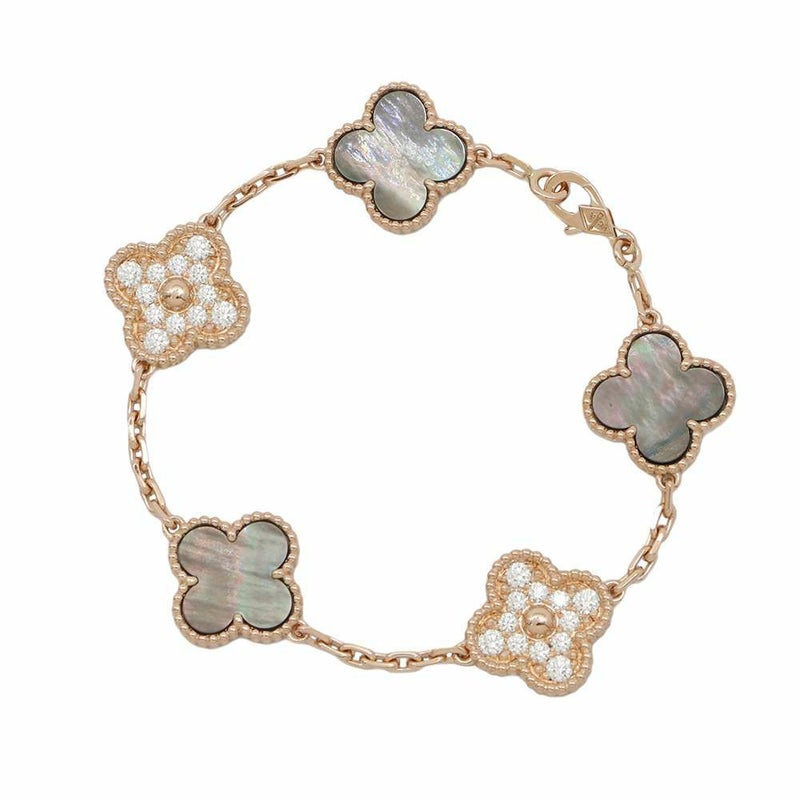 ヴァンクリーフ＆アーペル ブレスレット ヴィンテージ アルハンブラ 5モチーフ グレーマザーオブパール ダイヤ 24P K18PG VCARP2R100