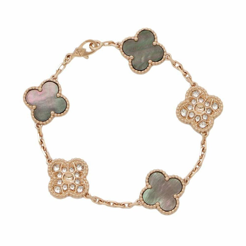 ヴァンクリーフ＆アーペル ブレスレット ヴィンテージ アルハンブラ 5モチーフ グレーマザーオブパール ダイヤ 24P K18PG VCARP2R100