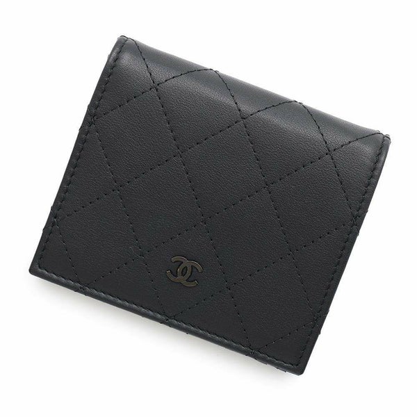 シャネル 二つ折り財布 ココマーク マトラッセ クラシック スモールウォレット レザー AP3817 黒