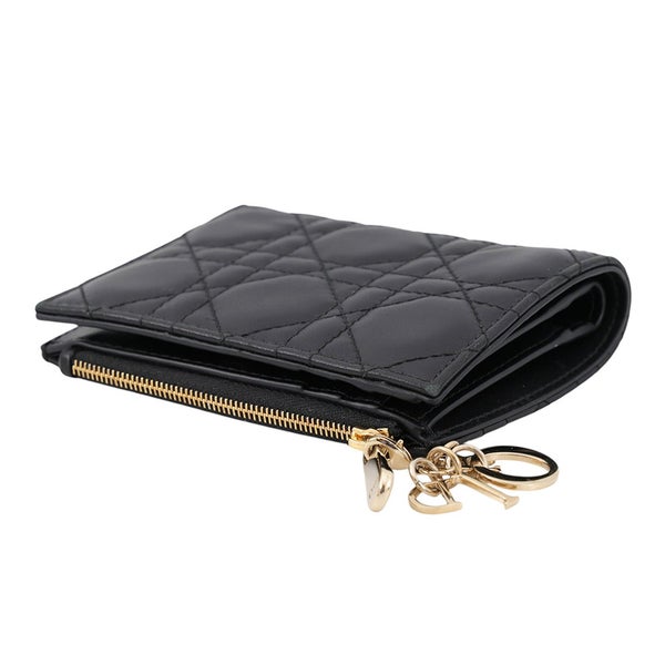クリスチャン・ディオール 二つ折り財布 レディディオール Dahlia  カナージュ レザー S6037ONMJ_M900 Christian Dior 黒