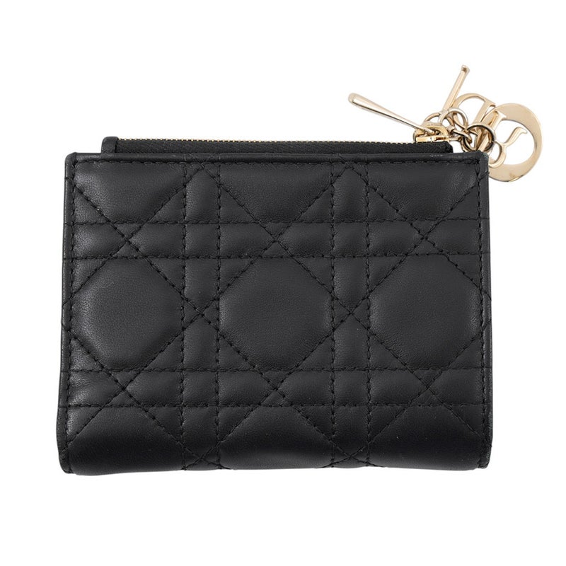 クリスチャン・ディオール 二つ折り財布 レディディオール Dahlia  カナージュ レザー S6037ONMJ_M900 Christian Dior 黒