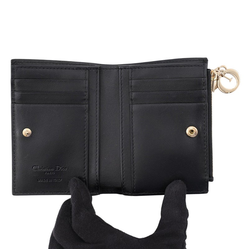 クリスチャン・ディオール 二つ折り財布 レディディオール Dahlia  カナージュ レザー S6037ONMJ_M900 Christian Dior 黒