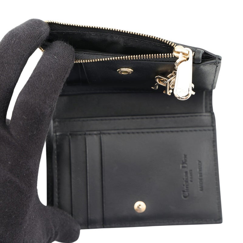 クリスチャン・ディオール 二つ折り財布 レディディオール Dahlia  カナージュ レザー S6037ONMJ_M900 Christian Dior 黒