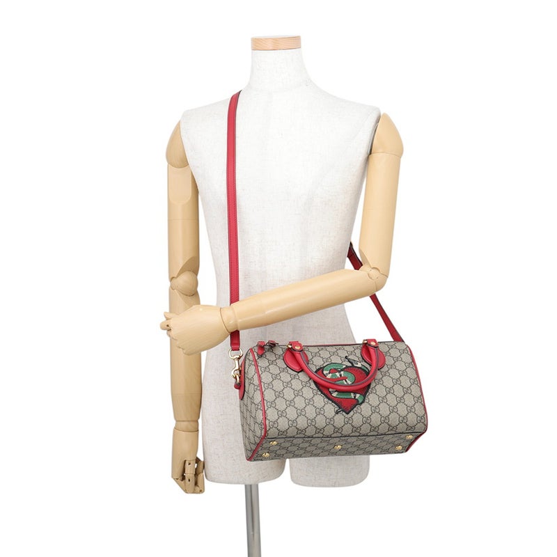 グッチ ハンドバッグ  ボストン スネーク ハートGGスプリーム/レザー 409529 GUCCI 2wayショルダー ホリデーコレクション