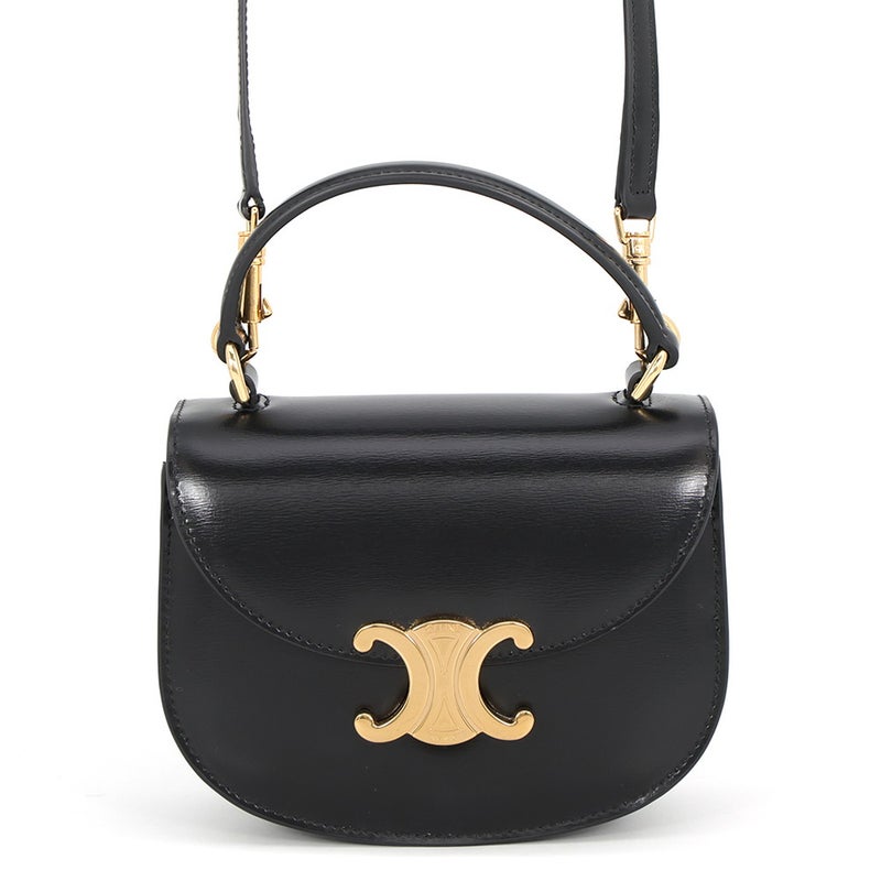 セリーヌ ハンドバッグ トリオンフ ミニ ブザス クレア カーフレザー 10L063 CELINE ミニバッグ 2wayショルダー 黒