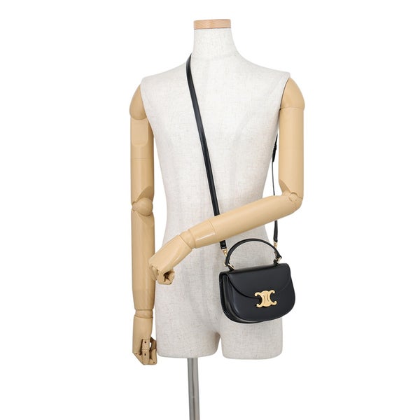 セリーヌ ハンドバッグ トリオンフ ミニ ブザス クレア カーフレザー 10L063 CELINE ミニバッグ 2wayショルダー 黒