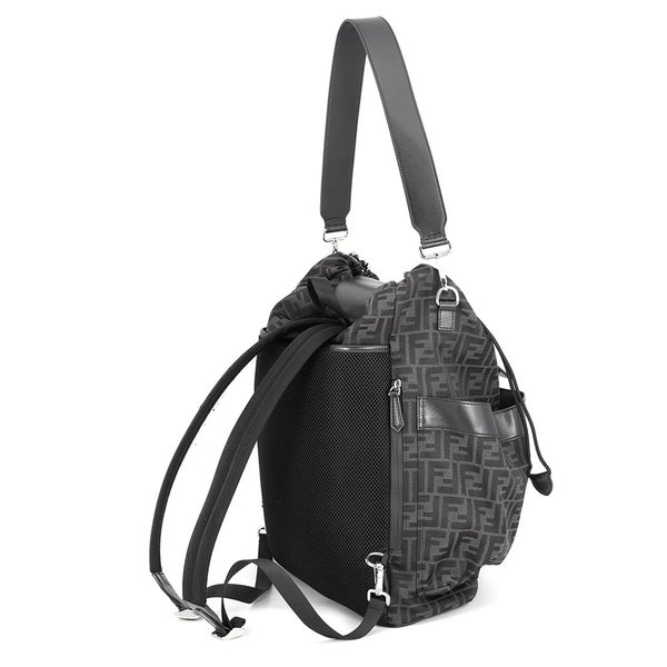フェンディ リュック ドローストリング FFジャカード/レザー 7VZ056 FENDI バッグパック 黒