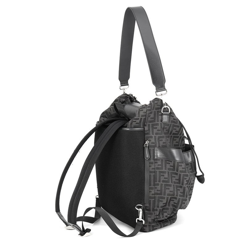 フェンディ リュック ドローストリング FFジャカード/レザー 7VZ056 FENDI バッグパック 黒