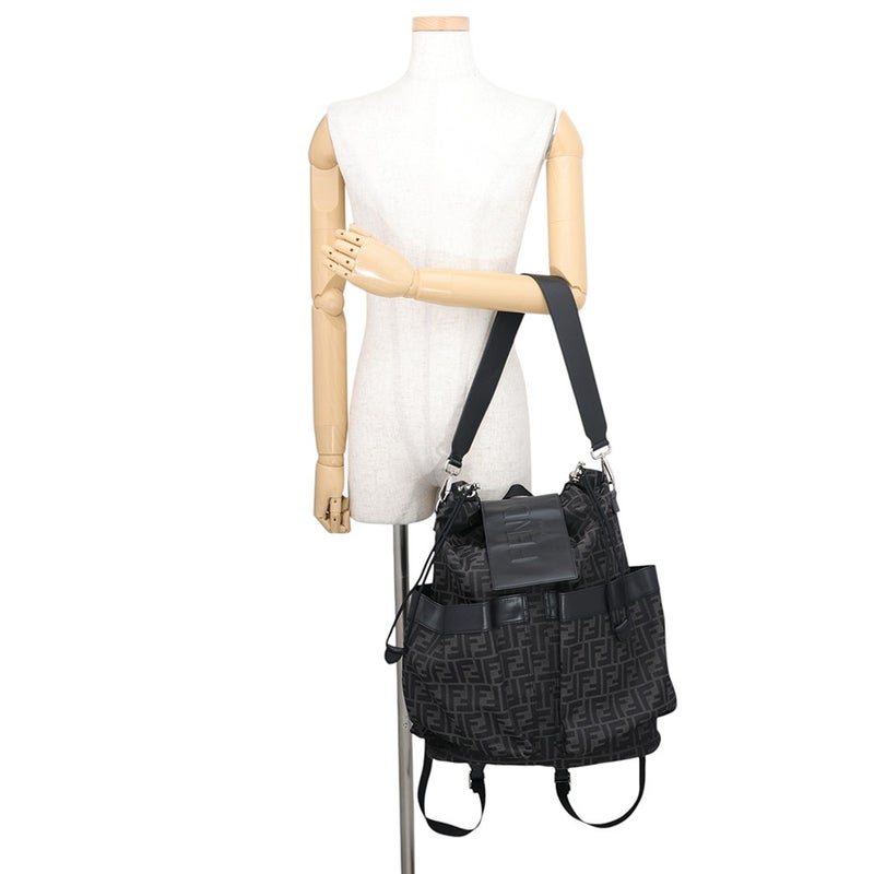 フェンディ リュック ドローストリング FFジャカード/レザー 7VZ056 FENDI バッグパック 黒