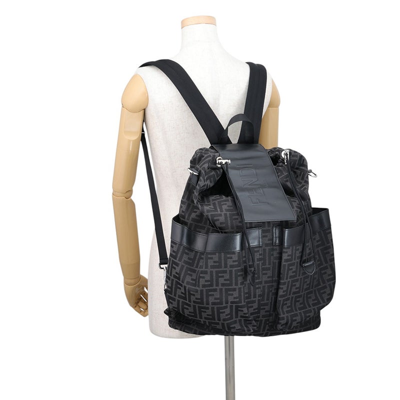 フェンディ リュック ドローストリング FFジャカード/レザー 7VZ056 FENDI バッグパック 黒