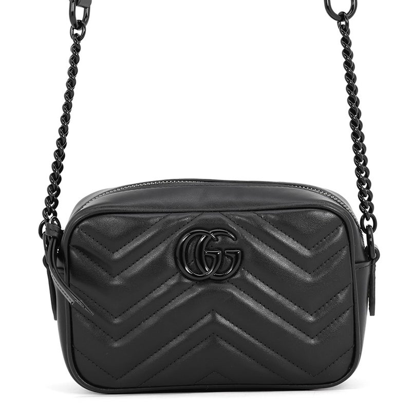 グッチ チェーンショルダーバッグ ミニ GGマーモント レザー 448065 GUCCI カメラバッグ 黒