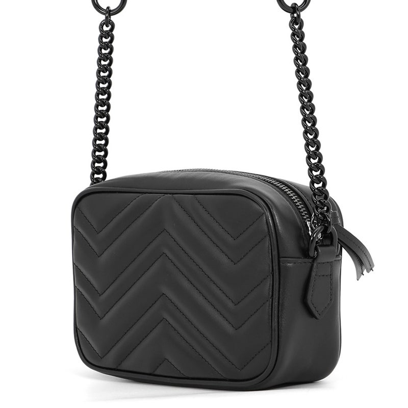 グッチ チェーンショルダーバッグ ミニ GGマーモント レザー 448065 GUCCI カメラバッグ 黒