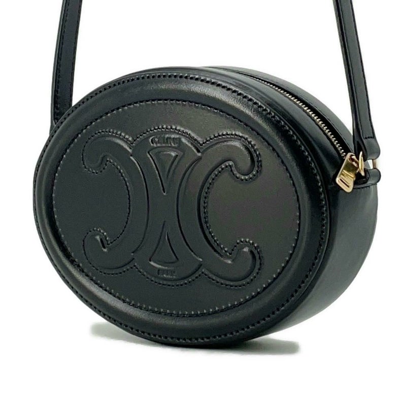 セリーヌ ショルダーバッグ キュイルトリオンフ オーバル レザー 10I70 3DPQ CELINE ポシェット  黒
