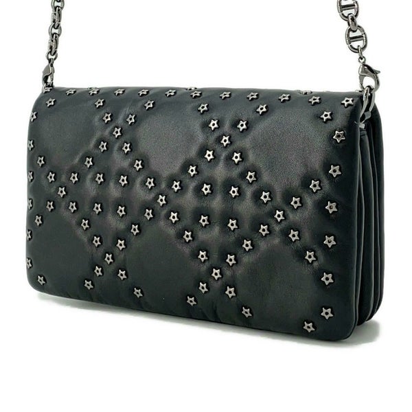 ディオール チェーンショルダーバッグ カロ カナージュ スタッズ レザー Christian Dior 財布 黒