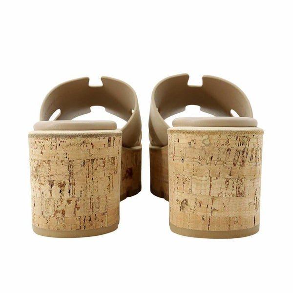 エルメス サンダル エズ30 EZE シェーヴル・ヴェロア コルク レディースサイズ37 HERMES 靴 ウェッジソール Hロゴ