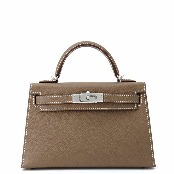 エルメス ハンドバッグ ミニケリー2 外縫い エトゥープ/シルバー金具 エプソン K刻印 HERMES 2wayショルダー