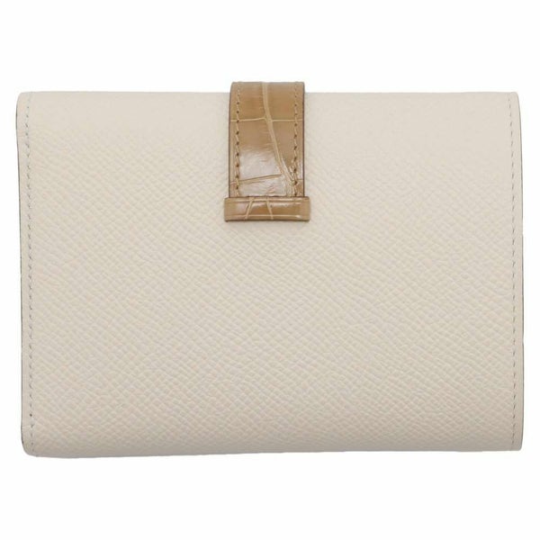 エルメス 三つ折り財布 ベアン コンビネ タッチ ナタ/ベージュサブレ/シルバー金具 ヴォーエプソン/アリゲーターシャイン B刻印