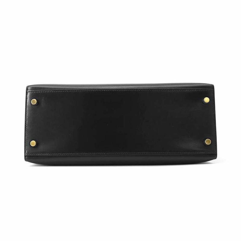 エルメス ハンドバッグ ケリー28 外縫い ブラック/ゴールド金具 ボックスカーフ □C刻印 HERMES Kelly 2wayバッグ 黒