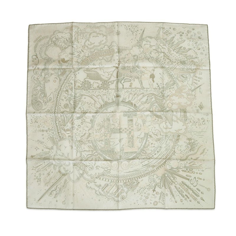 エルメス スカーフ カレ90 プリーズ・ホールド・ザ・ライン Please Hold The Line HERMES シルク 白 2025春夏