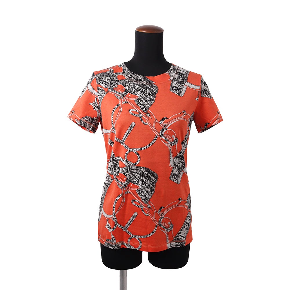 未使用に近いエルメス大人気柄Tシャツ38 エルメス Tシャツ 総柄 コットン レディースサイズ38 HERMES アパレル