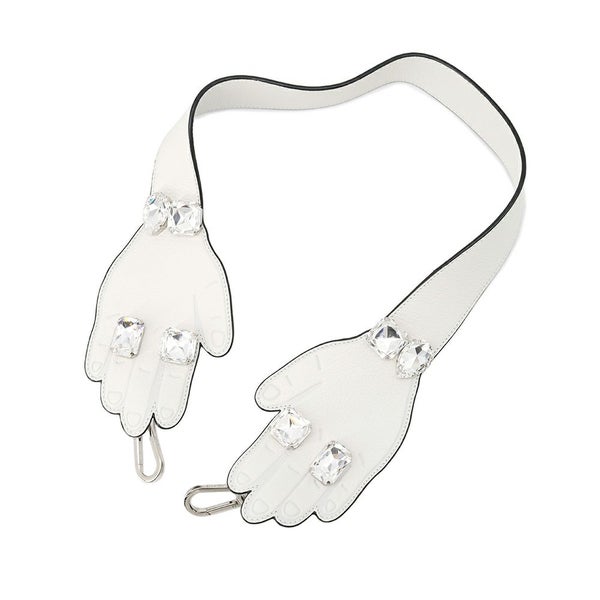 ロエベ ショルダーストラップ ハンドモチーフ レザー ビジュー LOEWE バッグストラップ 白