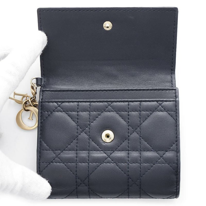 クリスチャン・ディオール 二つ折り財布 レディディオール カナージュ ラムスキン Christian Dior