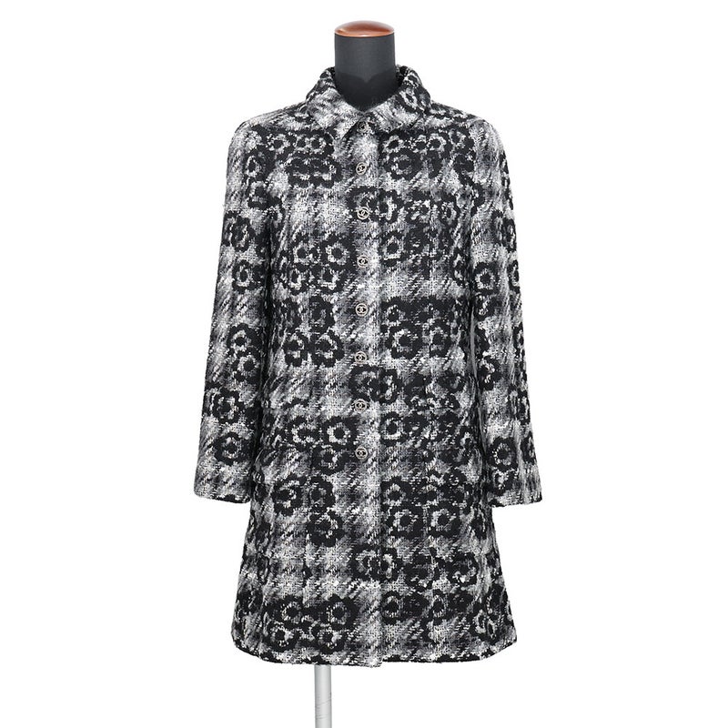 シャネル コート ツイード カメリア ウール レディースサイズ38 P26844V17315 CHANEL アウター 黒 白