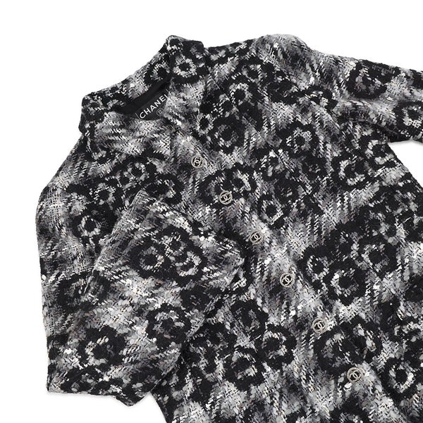 シャネル コート ツイード カメリア ウール レディースサイズ38 P26844V17315 CHANEL アウター 黒 白