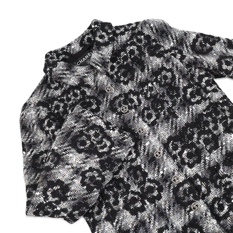 シャネル コート ツイード カメリア ウール レディースサイズ38 P26844V17315 CHANEL アウター 黒 白