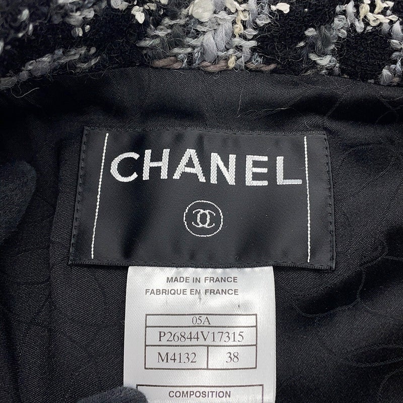 シャネル コート ツイード カメリア ウール レディースサイズ38 P26844V17315 CHANEL アウター 黒 白