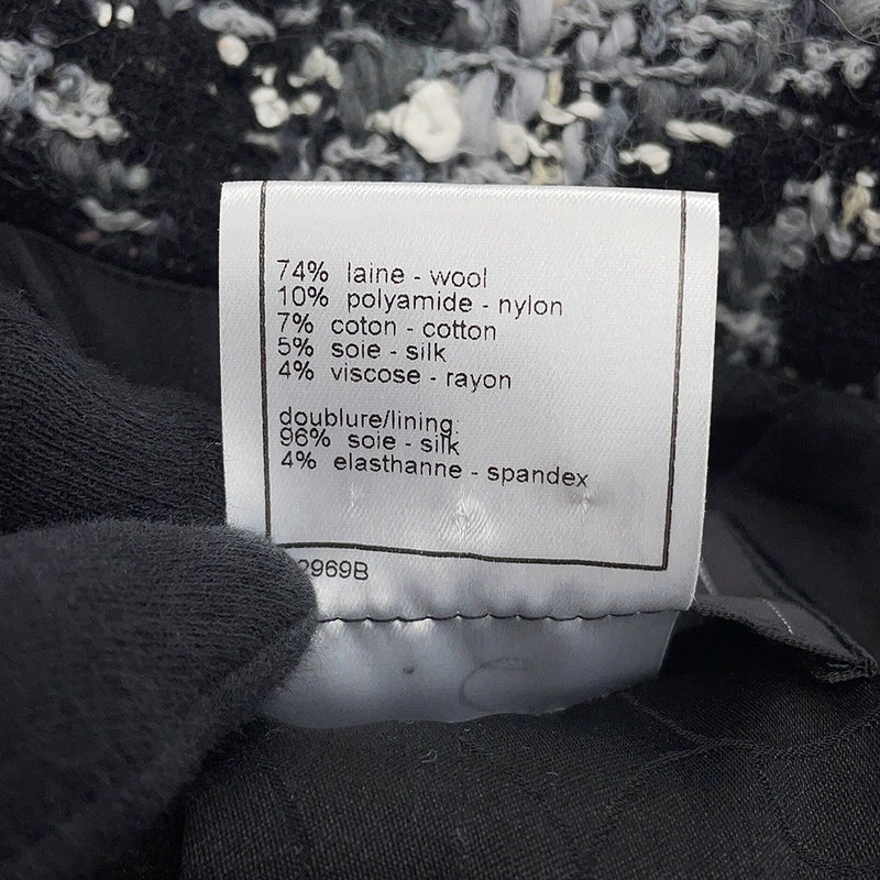 シャネル コート ツイード カメリア ウール レディースサイズ38 P26844V17315 CHANEL アウター 黒 白
