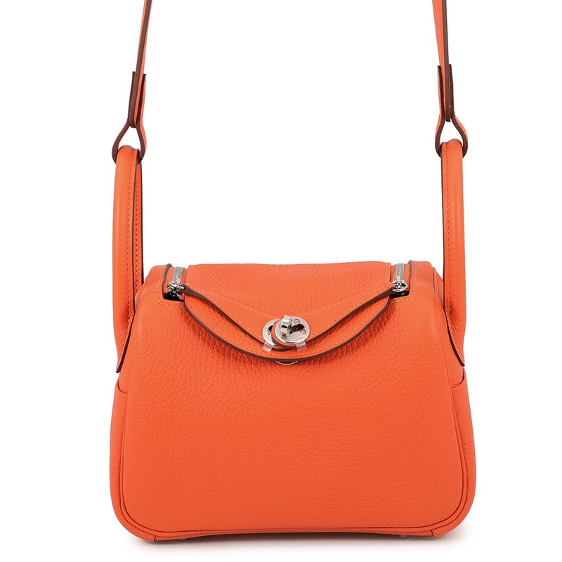 エルメス ハンドバッグ リンディ ミニ タンジェリン/シルバー金具 トリヨンクレマンス G刻印 HERMES バッグ 2wayショルダーバッグ